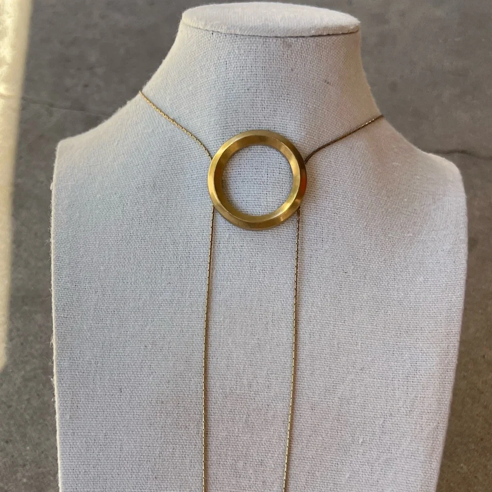 Vintage Madewell Long necklace sautoir, gold tone adjustable pendant Round Ring - Picture 2 of 14